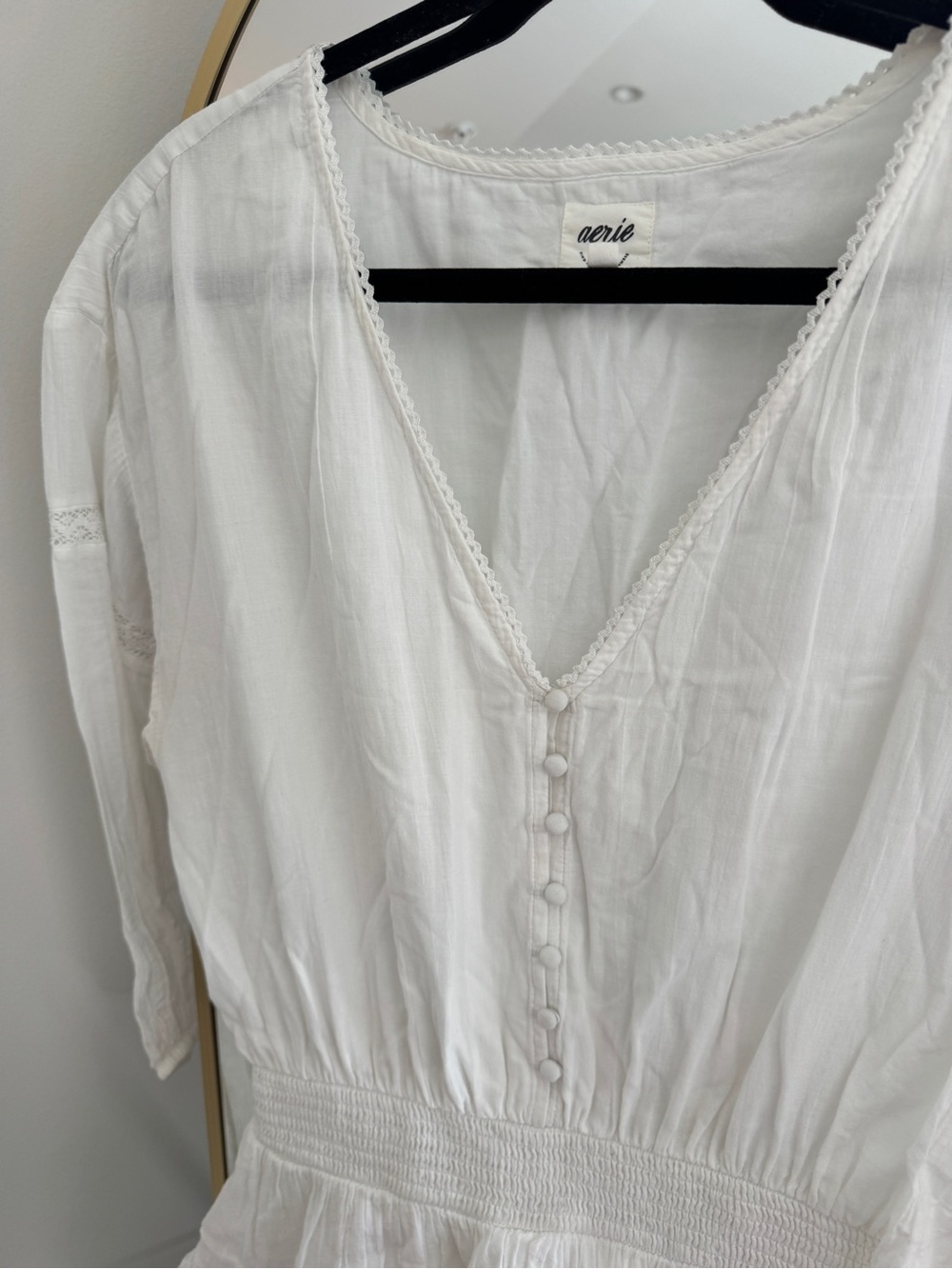 Aerie White Quarter Sleeve Ruffle Mini Dress - Picture 4 of 6